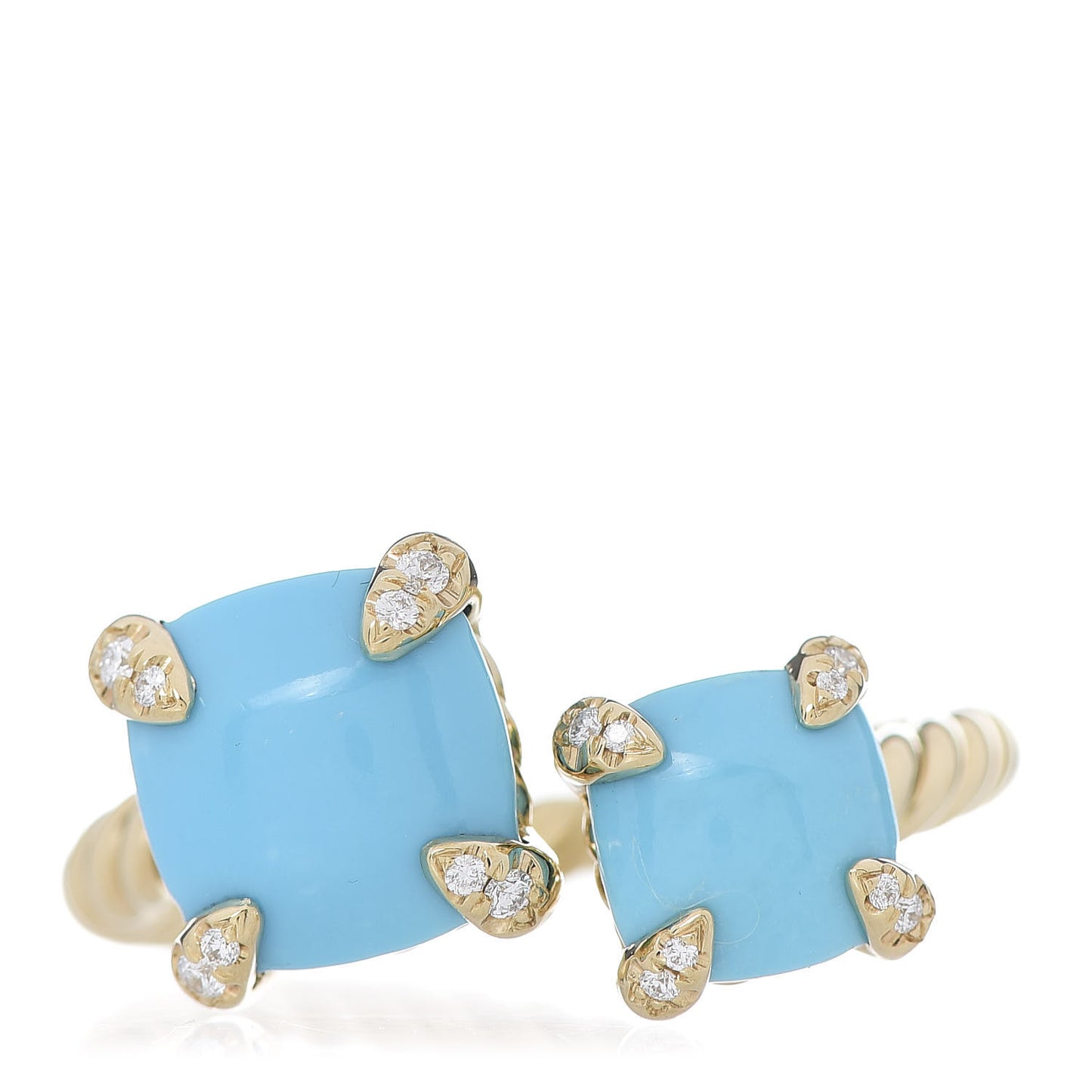 18K Yellow Gold Diamond Turquoise Chatelaine Bypass Ring 55 7.25