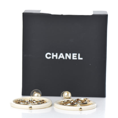 Chanel Resin Crystal Baguette Pearl CC Drop Hoop Earrings Gold White 6 of 6