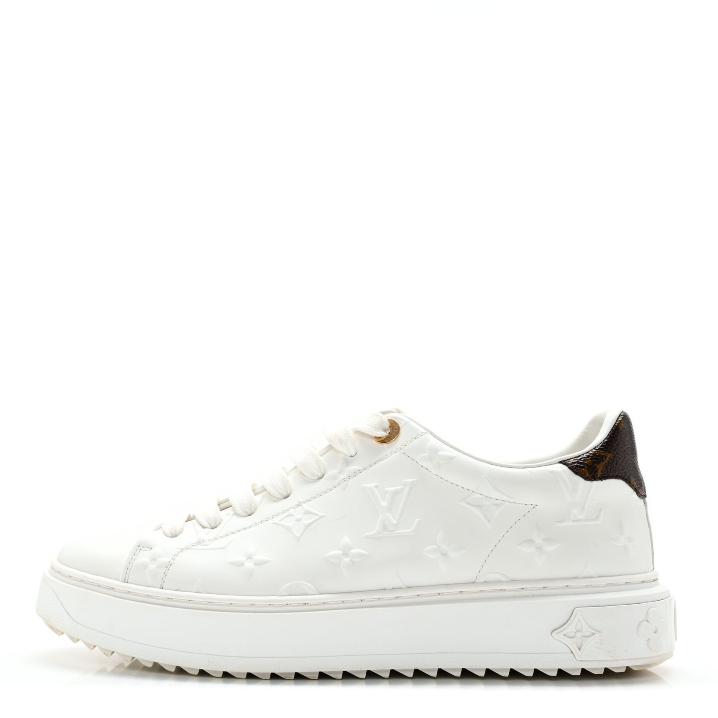 Calfskin Monogram Debossed Time Out Sneakers 38 White