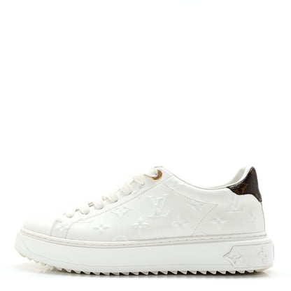 Louis Vuitton Calfskin Monogram Debossed Time Out Sneakers 38 White 1 of 14