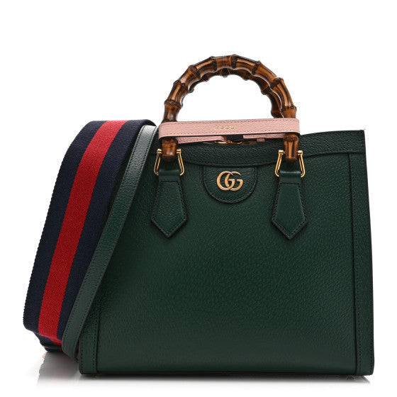 Gucci Textured Dollar Calfskin Web Small Diana Tote Bag Vintage Green Powder Pink 1 of 1