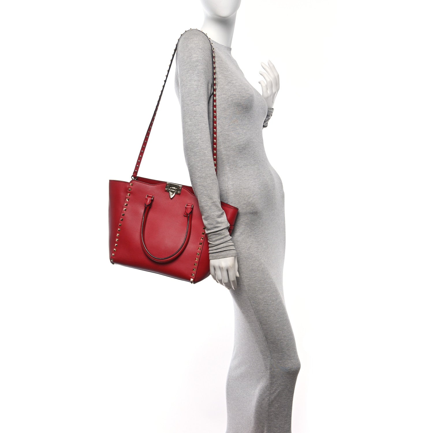 Valentino Garavani Vitello Rockstud Double Handle Tote Rosso Valentino 2 of 14