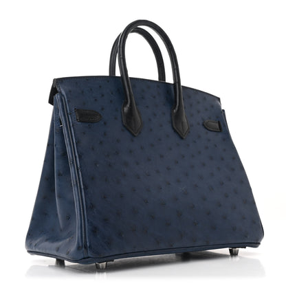 Hermes Ostrich Bi-Color Birkin 25 Bleu Iris Black 2 of 12