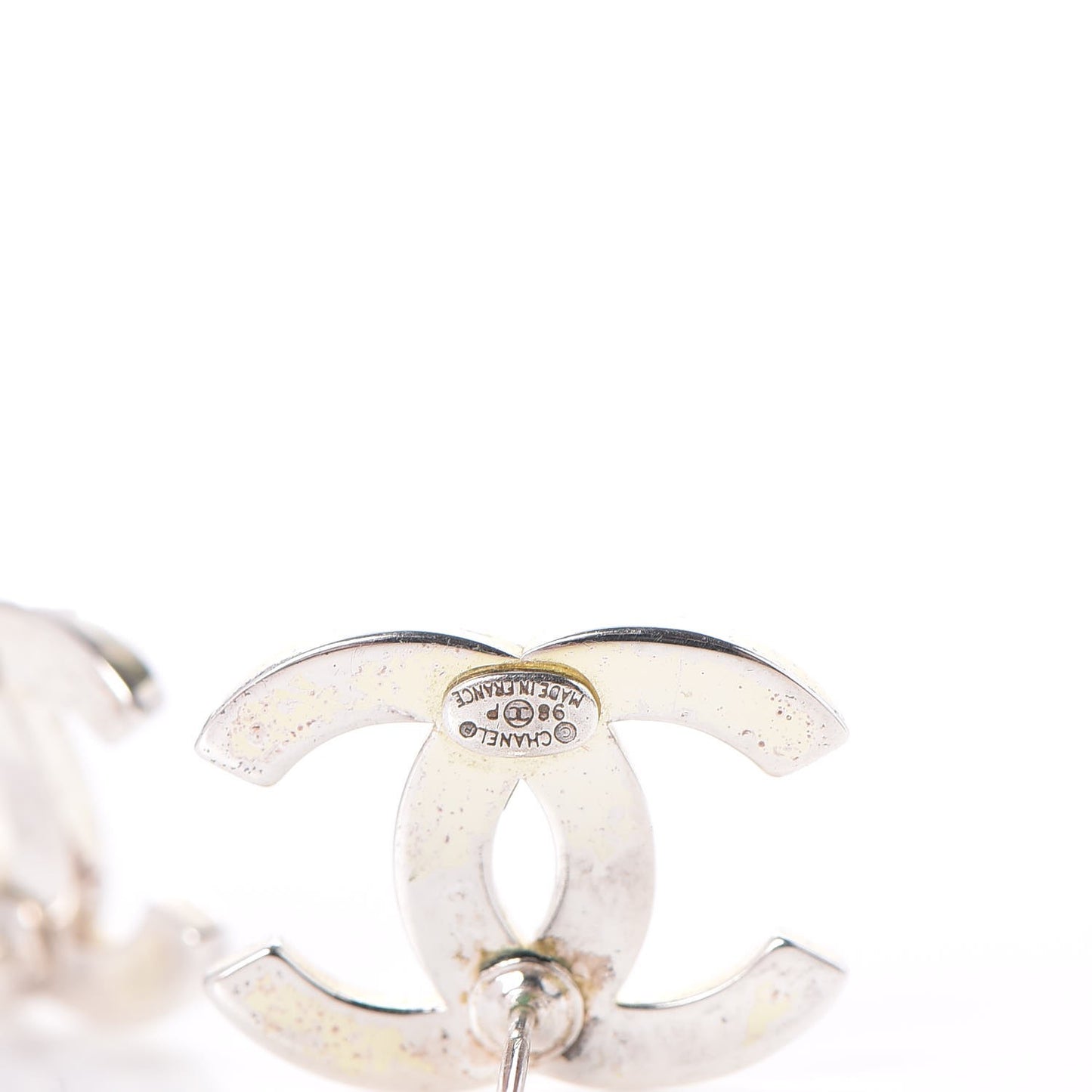 Metal CC Engraved Stud Earrings Silver