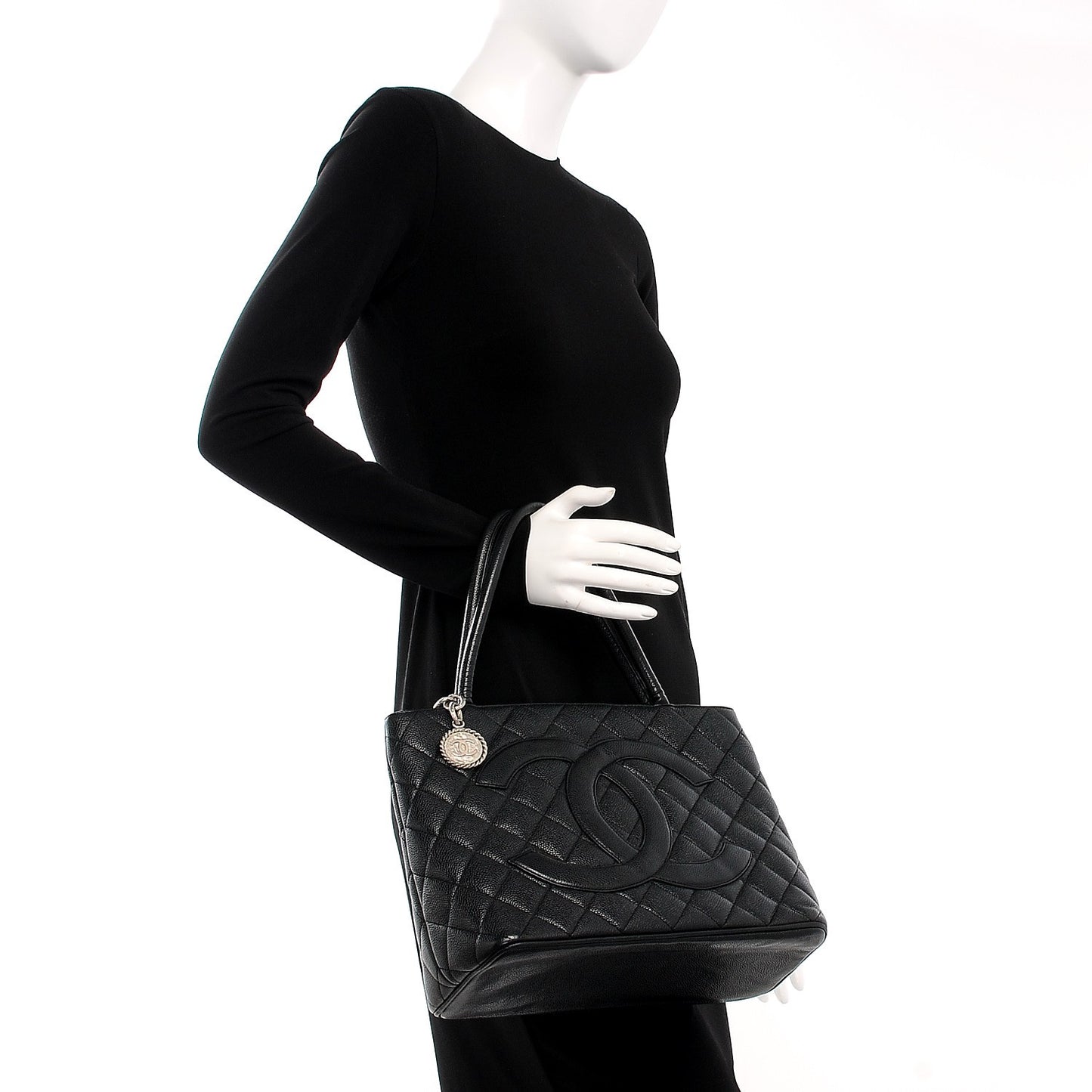 Caviar Quilted Medallion Tote Black