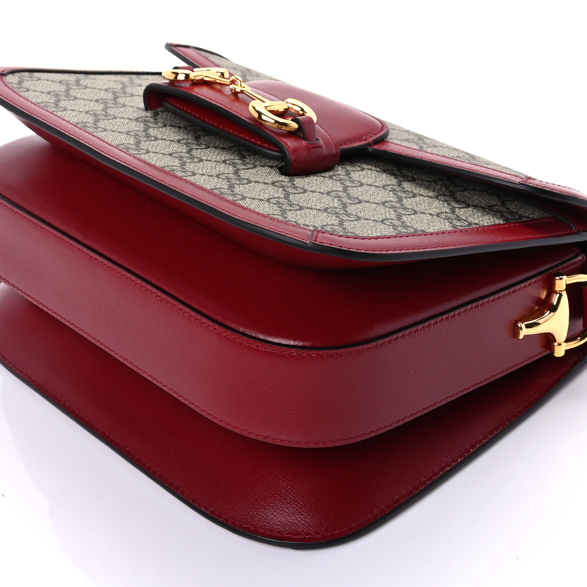 Gucci GG Supreme Monogram Azalea Calfskin Horsebit 1955 Shoulder Bag Beige Ebony New Cherry Red 8 of 8