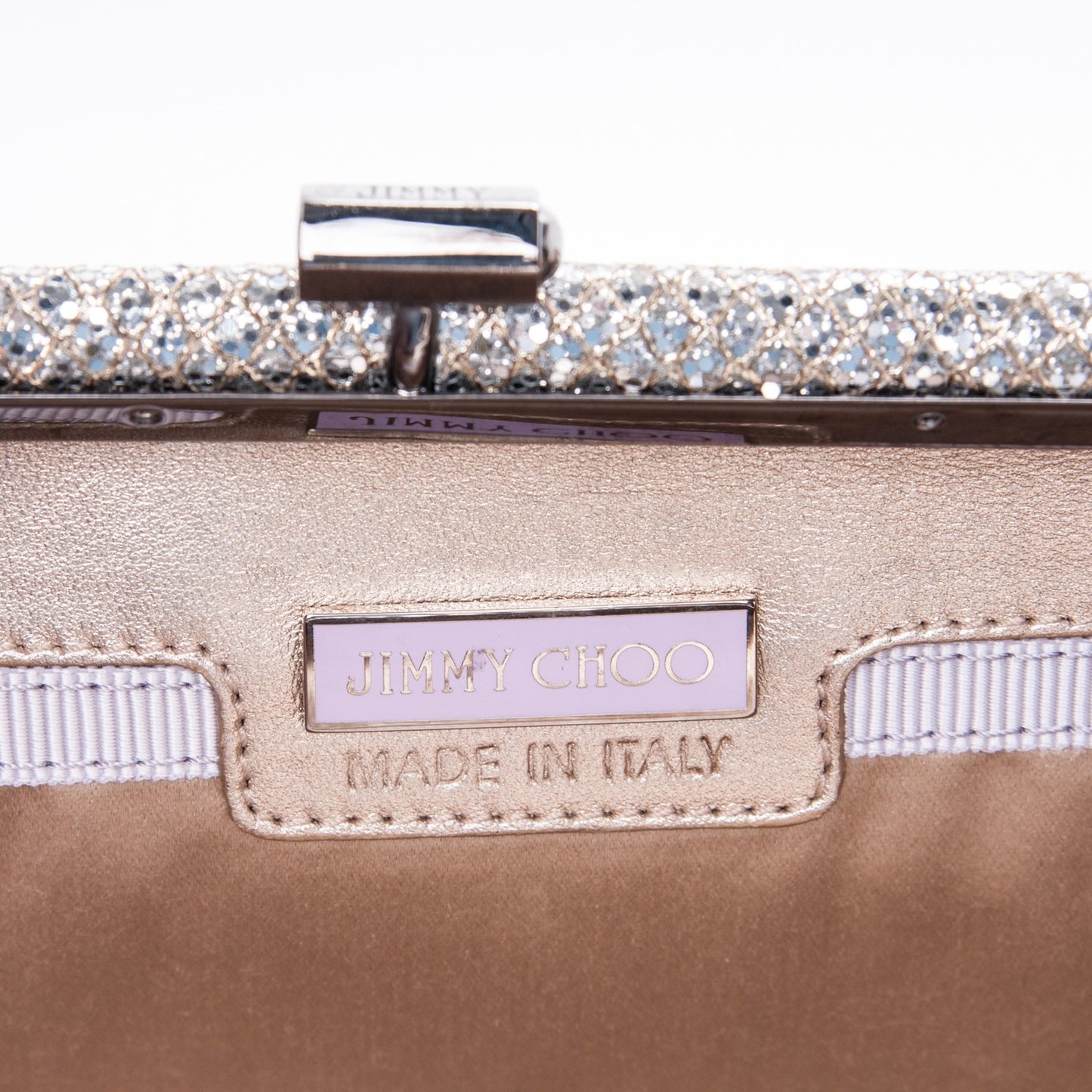 Glitter Fabric Tube Clutch Silver