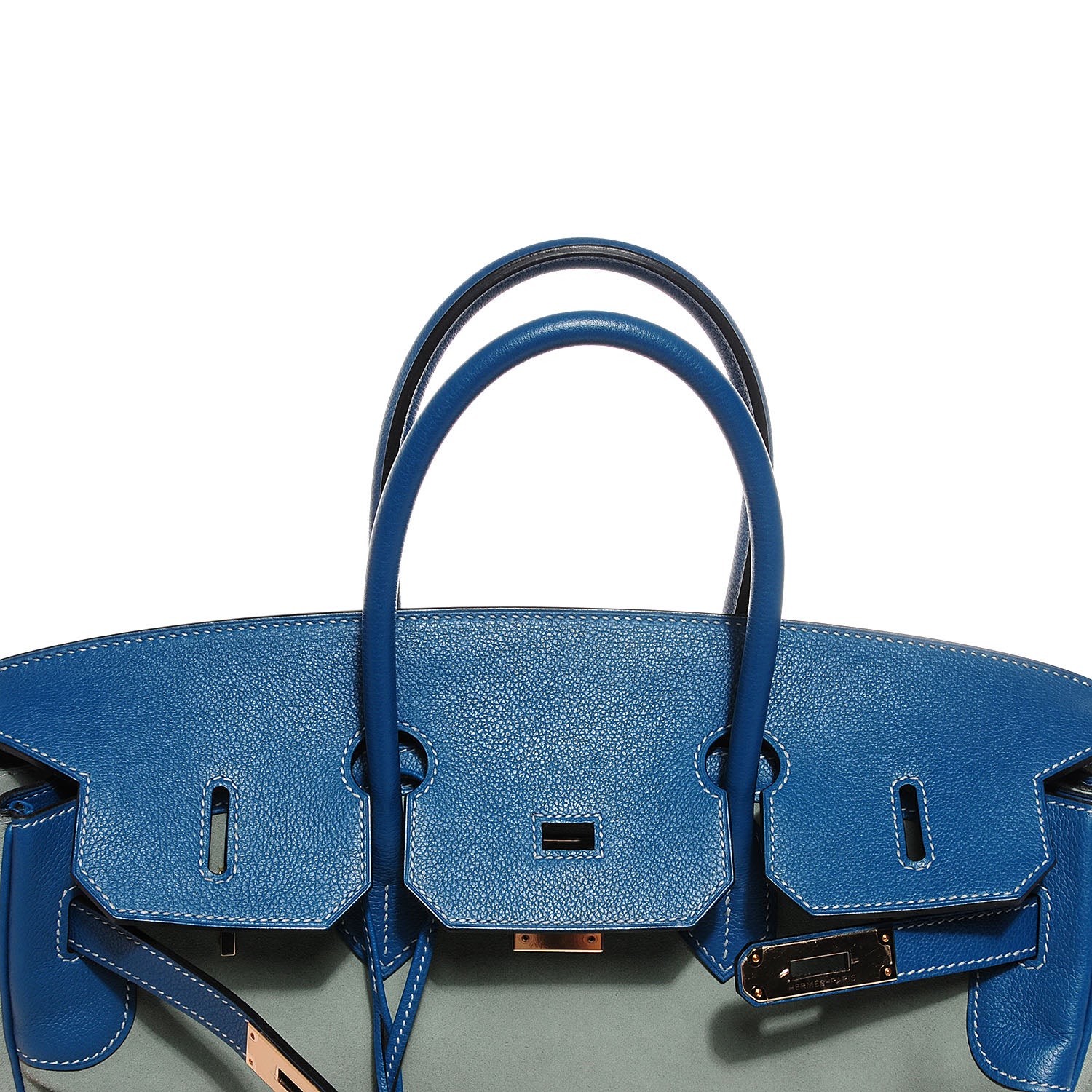 Hermes Veau Doblis Evergrain Grizzly Birkin 35 Bleu de Galice Ciel 17 of 26