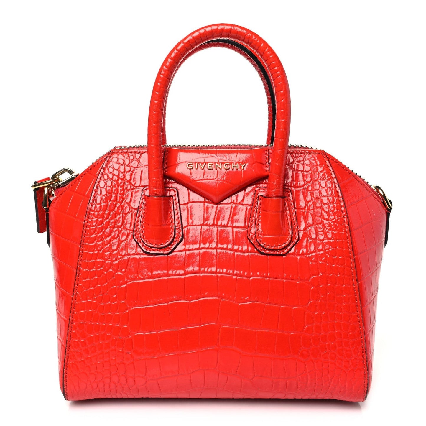 Calfskin Crocodile Embossed Mini Antigona Red