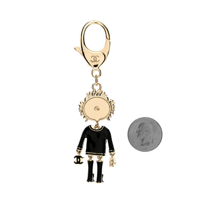 Chanel Enamel Crystal Pearl CC Lion Bag Charm Black White 2 of 3
