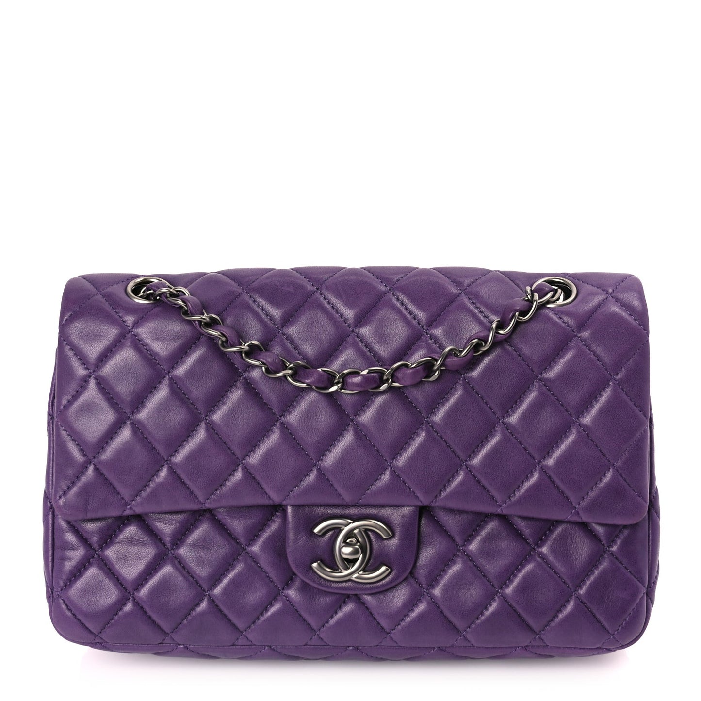 Lambskin Quilted Medium Double Flap Purple