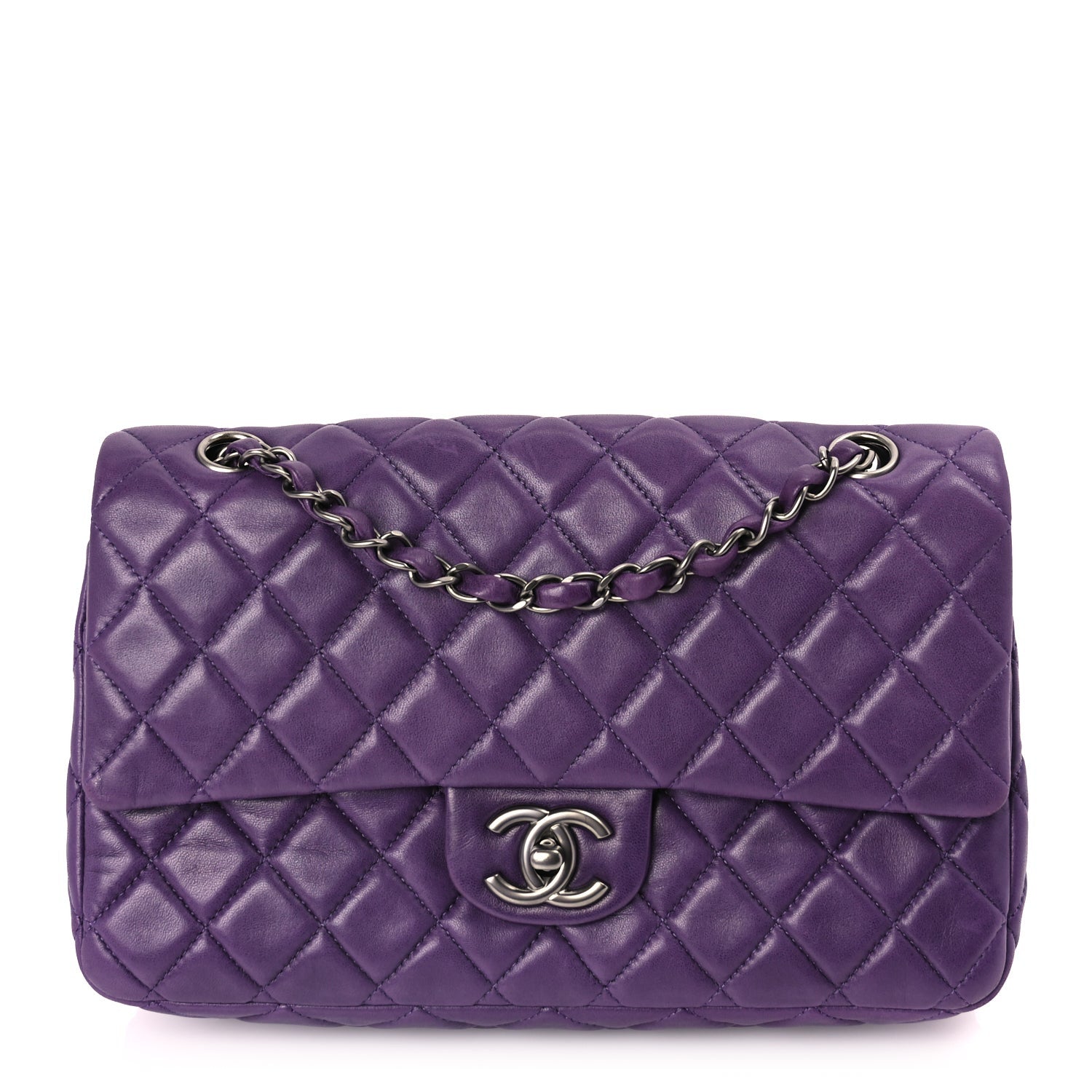 Chanel Lambskin Quilted Medium Double Flap Purple 1 of 9