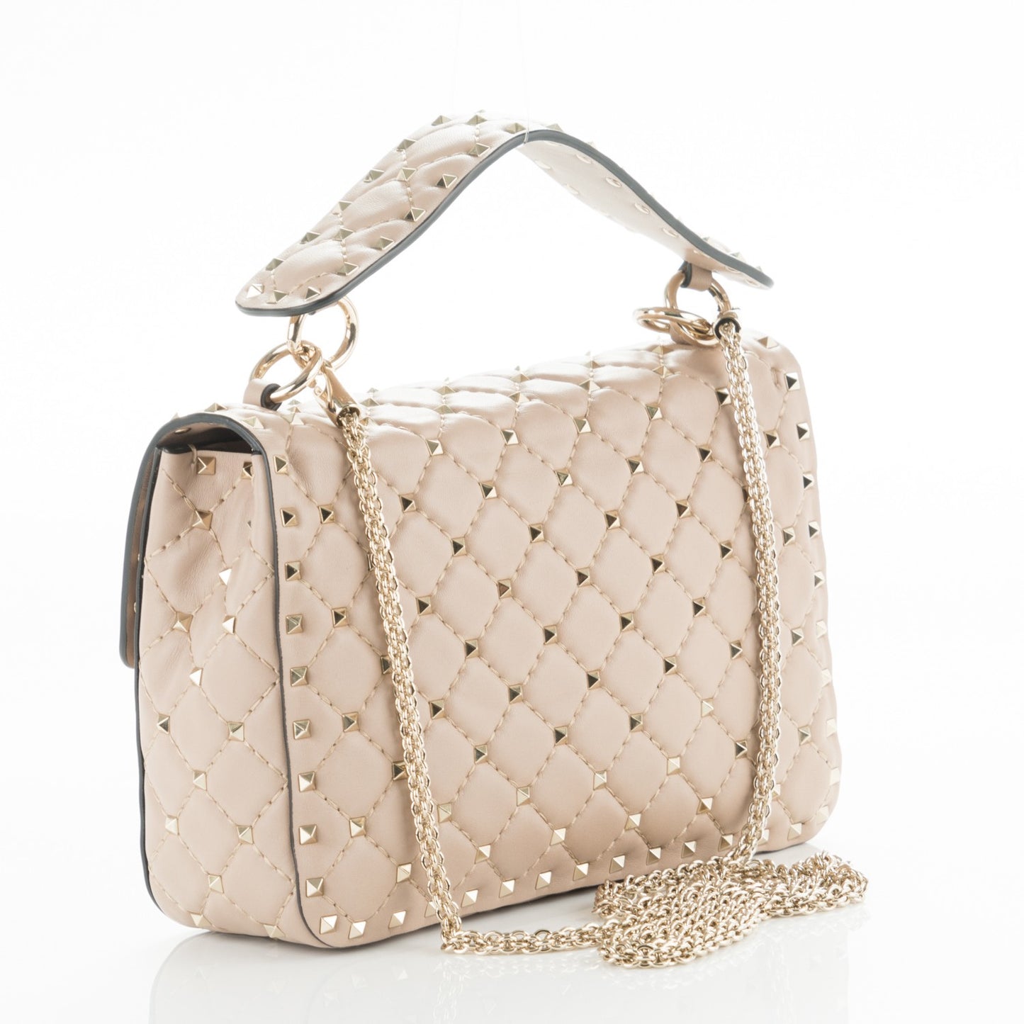 Lambskin Medium Rockstud Spike Shoulder Bag Poudre