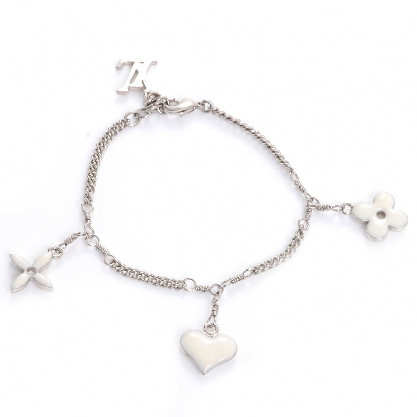 Sweet Monogram Charm Bracelet White Silver