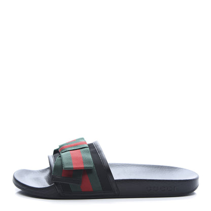 Gucci Satin Web Bow Slide Sandals 40 Black 1 of 9
