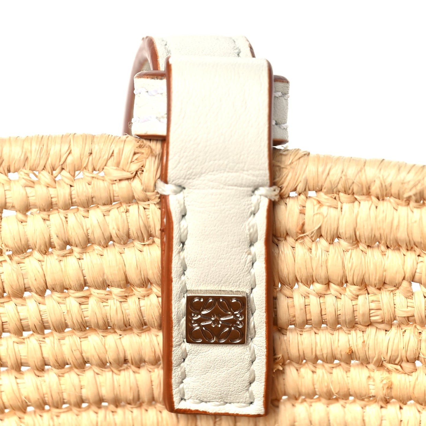 Raffia Square Small Basket Tote Bag Natural White
