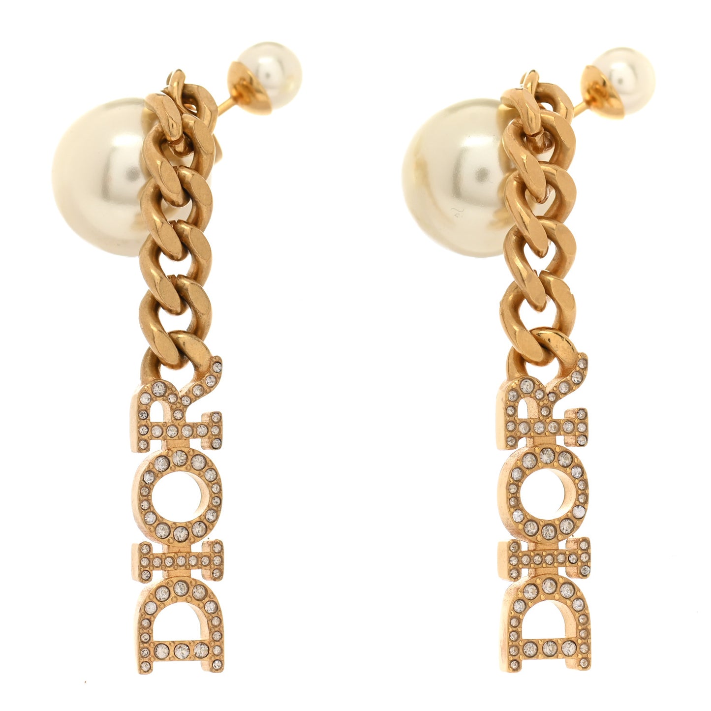 Pearl Crystal Dio(r)evolution Logo Earrings Aged Gold