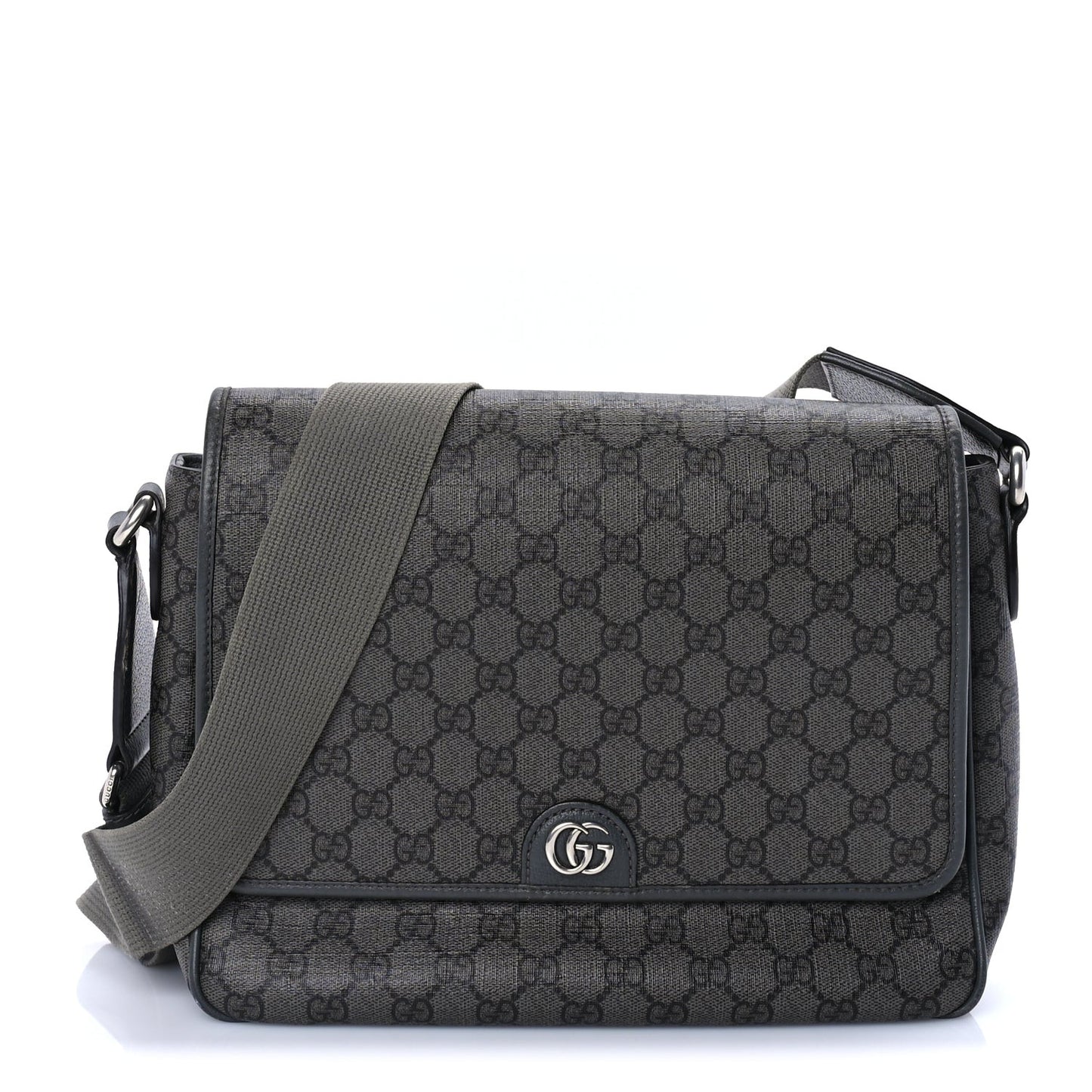 Tender GG Supreme Monogram Textured Dollar Calfskin Ophidia Messenger Bag Grey Black Graphite Grey