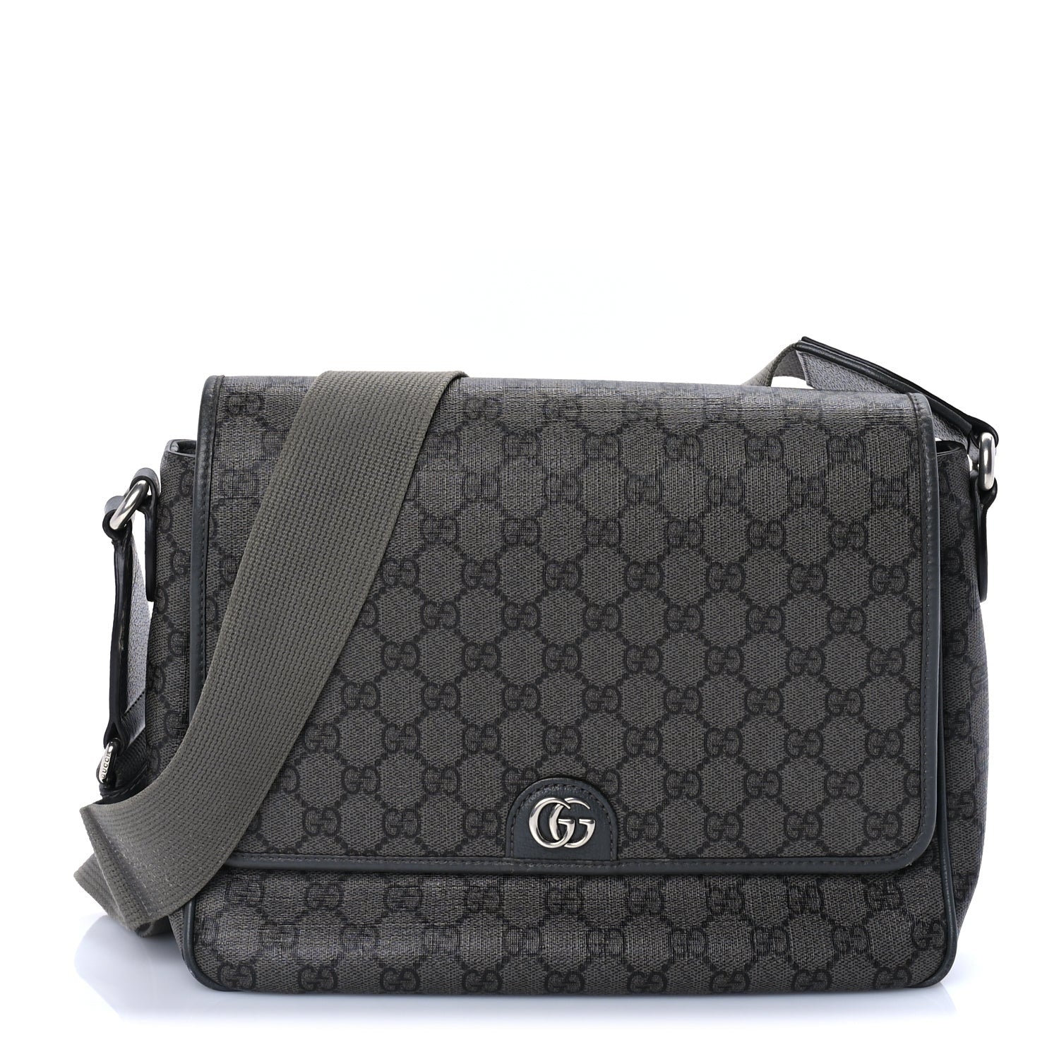 Gucci Tender GG Supreme Monogram Textured Dollar Calfskin Ophidia Messenger Bag Grey Black Graphite Grey 1 of 7