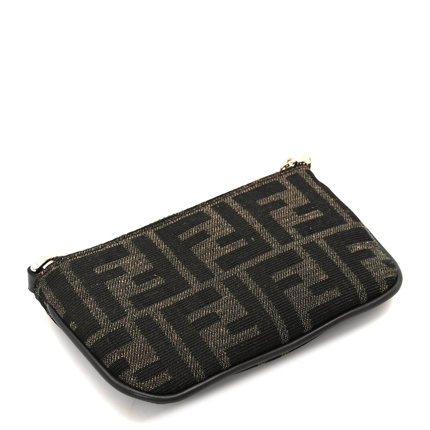 Fabric Jacquard Mini Flat Pouch  Tobacco Brown Real Ebony