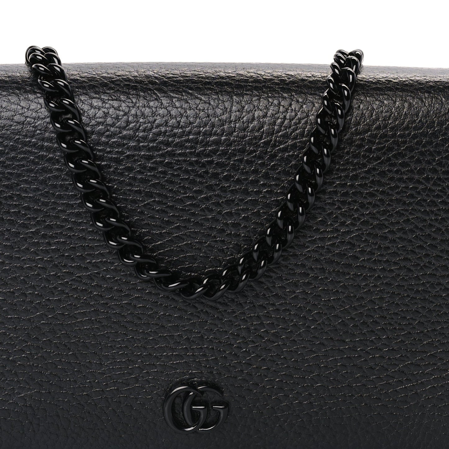 Dollar Calfskin Enamel Monochrome Mini GG Marmont Chain Wallet Black