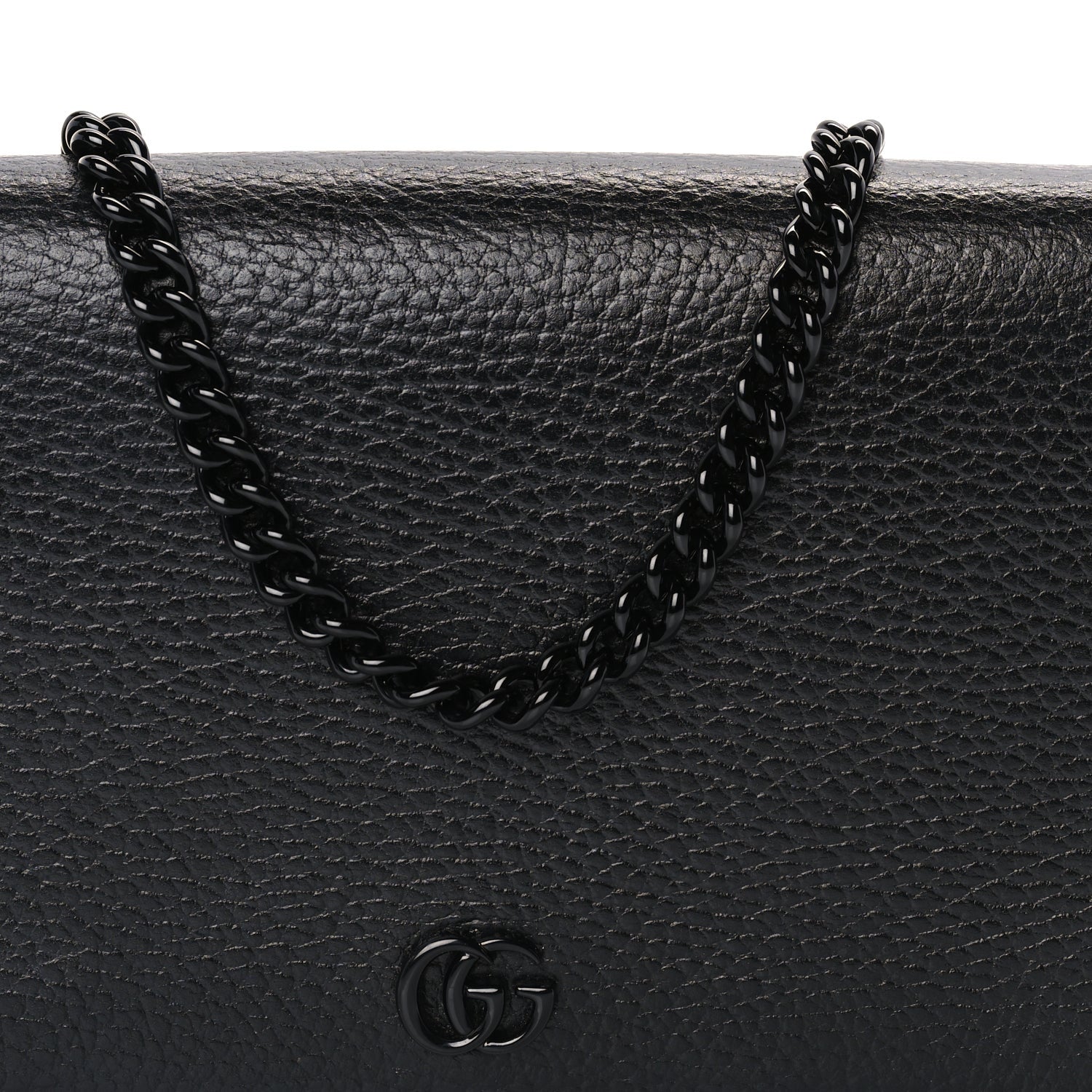 Gucci Dollar Calfskin Enamel Monochrome Mini GG Marmont Chain Wallet Black 6 of 8