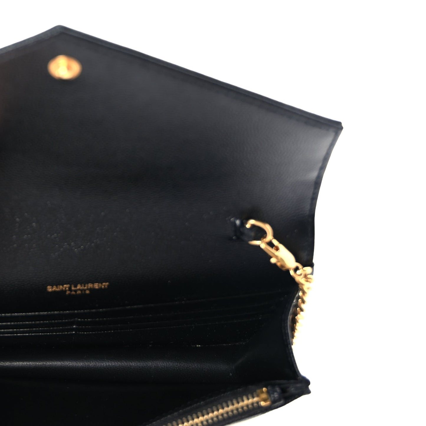 Grain De Poudre Matelasse Chevron Monogram Envelope Chain Wallet  Black