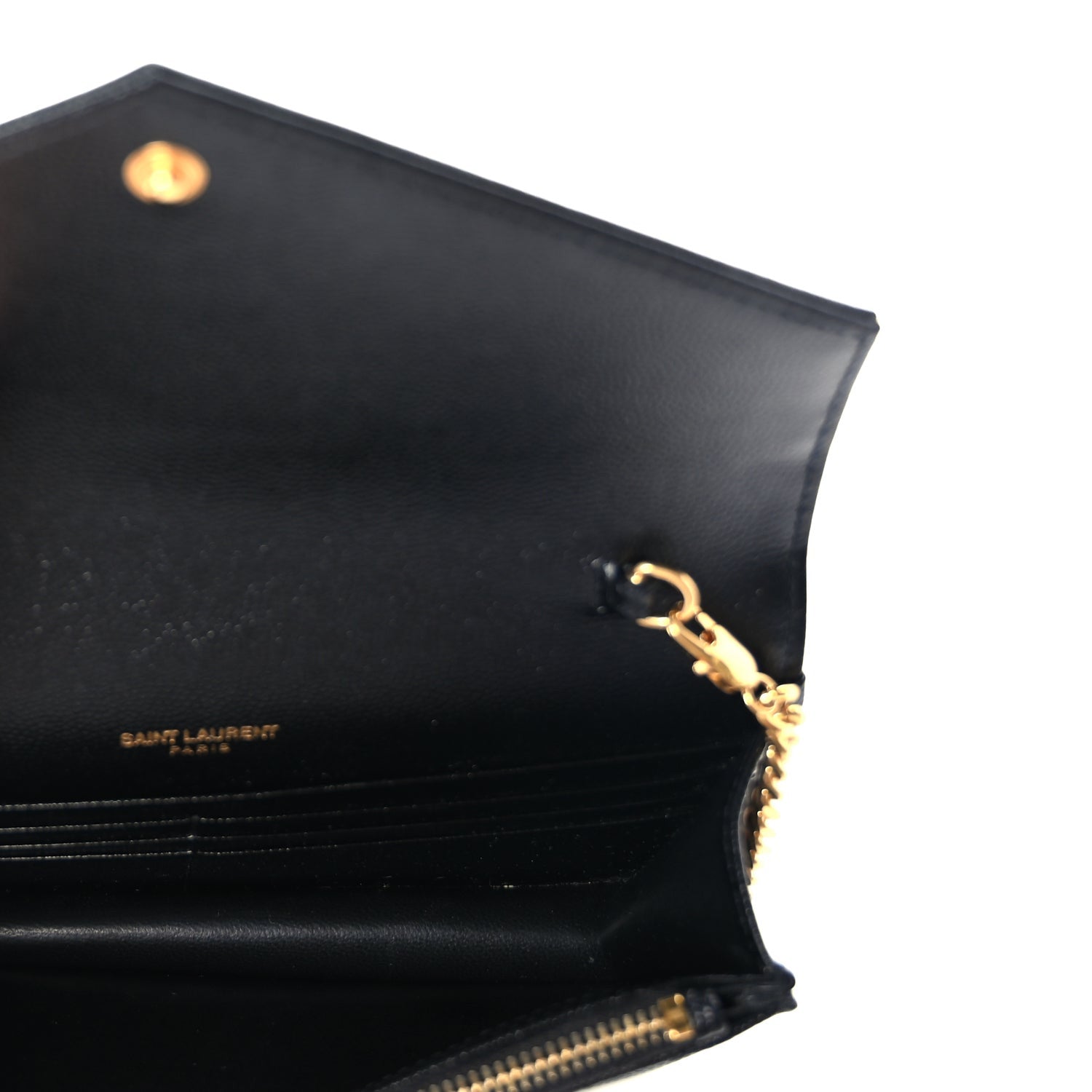 Saint Laurent Grain De Poudre Matelasse Chevron Monogram Envelope Chain Wallet  Black 4 of 8