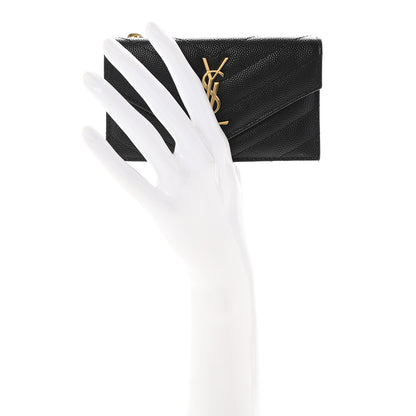 Saint Laurent Grain De Poudre Matelasse Chevron Monogram Compact Wallet Black 2 of 7