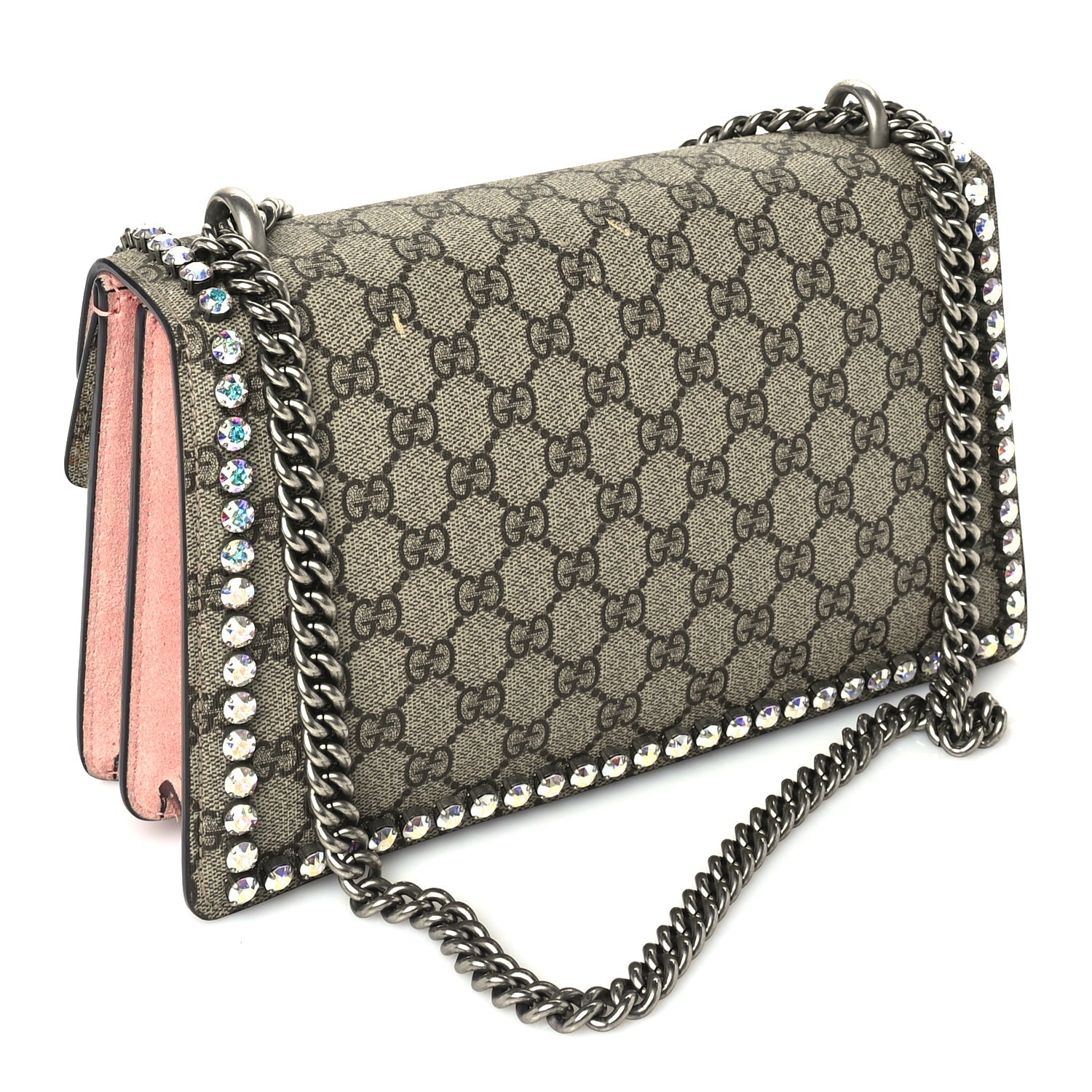 Gucci GG Supreme Monogram Suede Crystal Small Dionysus Shoulder Bag  Beige Ebony Light Peonia 2 of 8