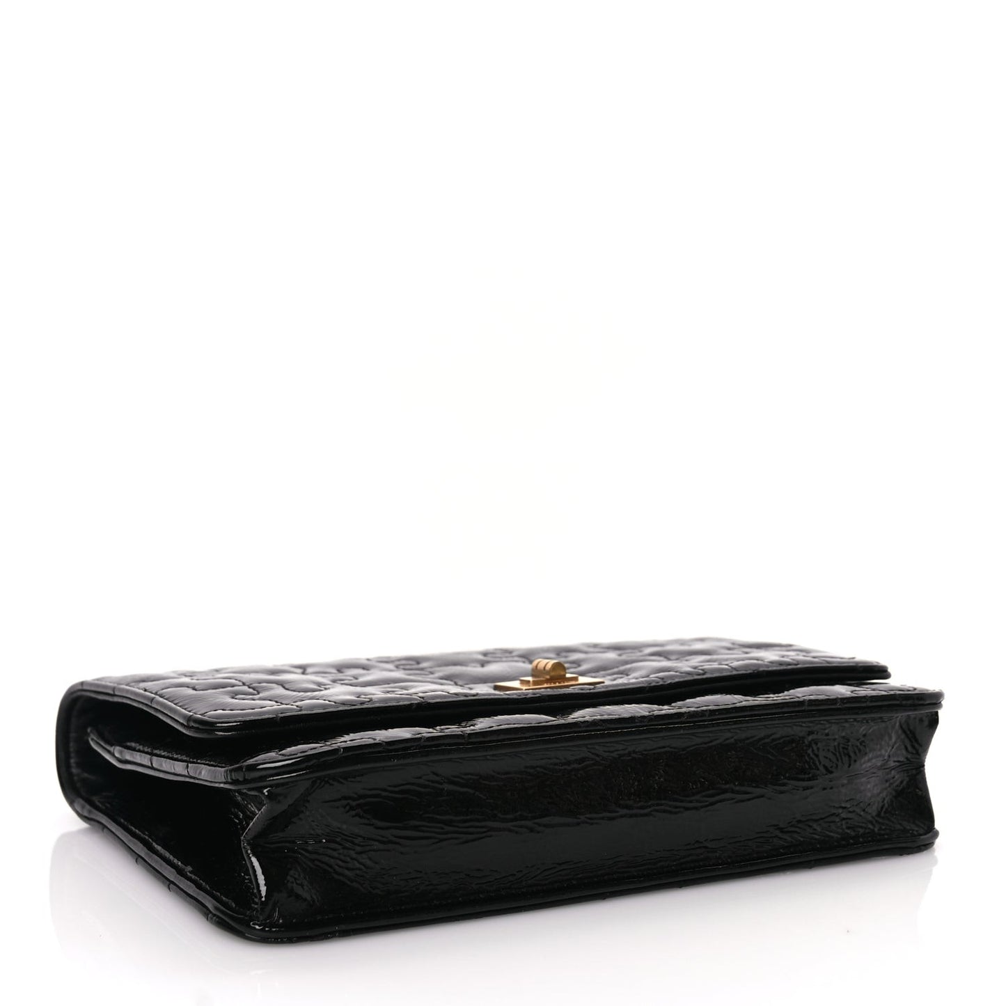 Crackled Patent Calfskin Puzzle Reissue Wallet On Chain WOC Black