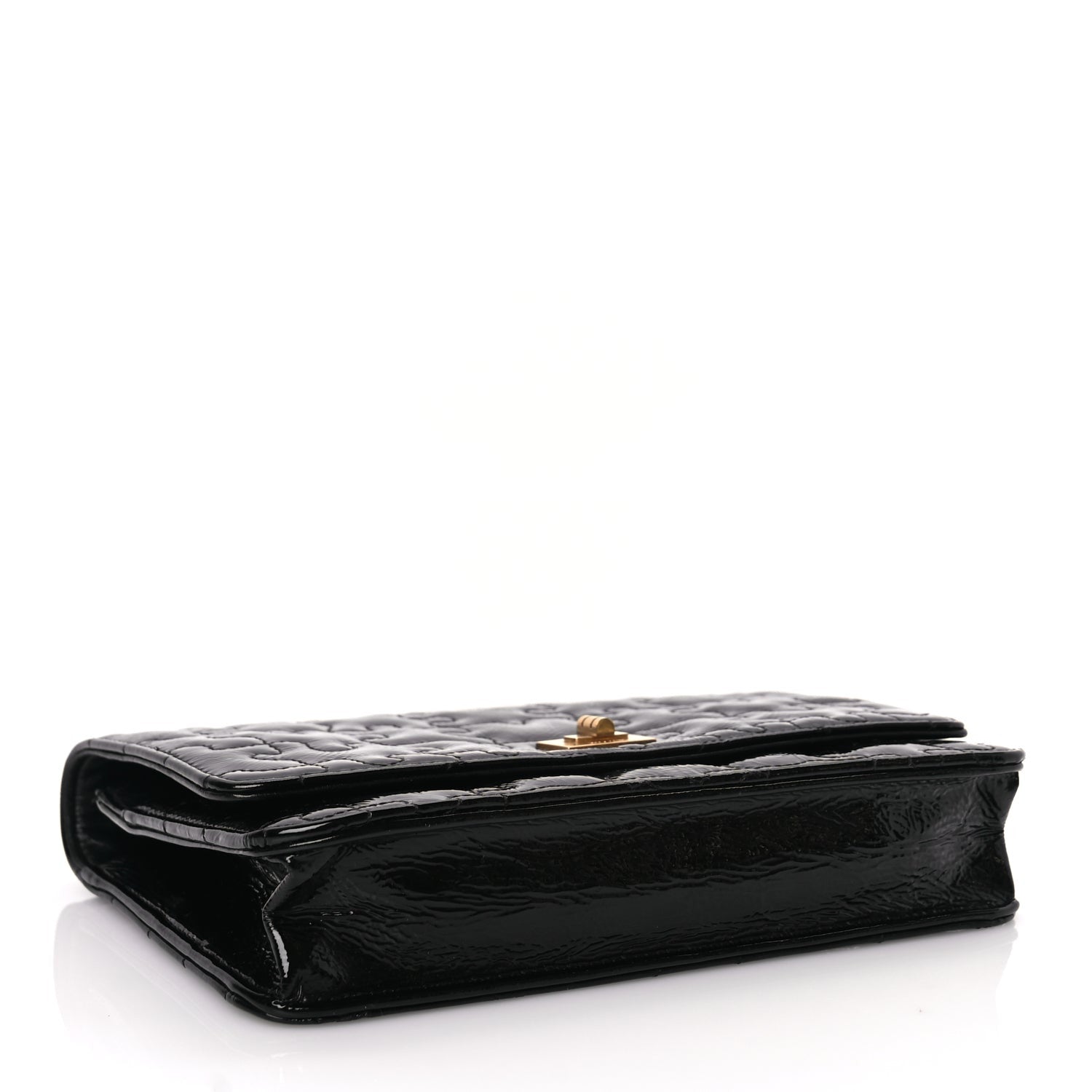 Chanel Crackled Patent Calfskin Puzzle Reissue Wallet On Chain WOC Black 3 of 9
