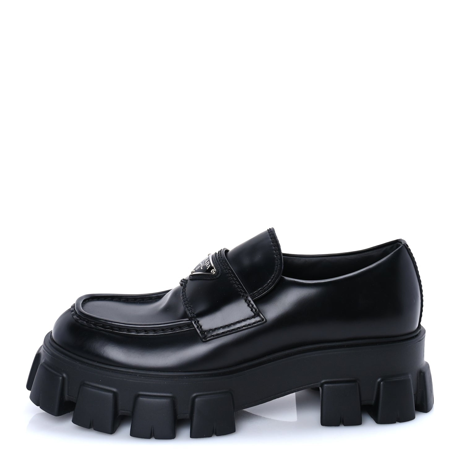 Prada Spazzolato Rois Metal Triangle Logo Mens Monolith 55mm Loafers 8 Black 1 of 7