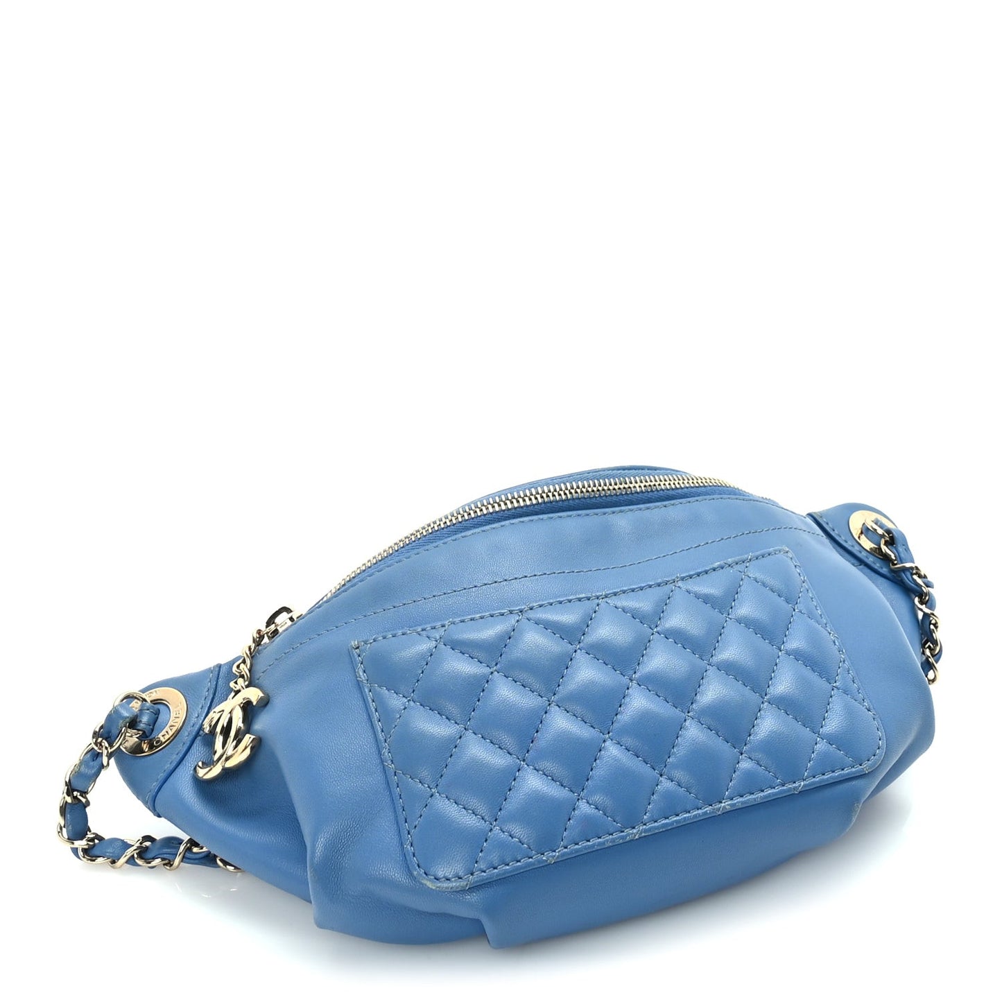 Lambskin Quilted Bi Waist Bag Pack  Blue