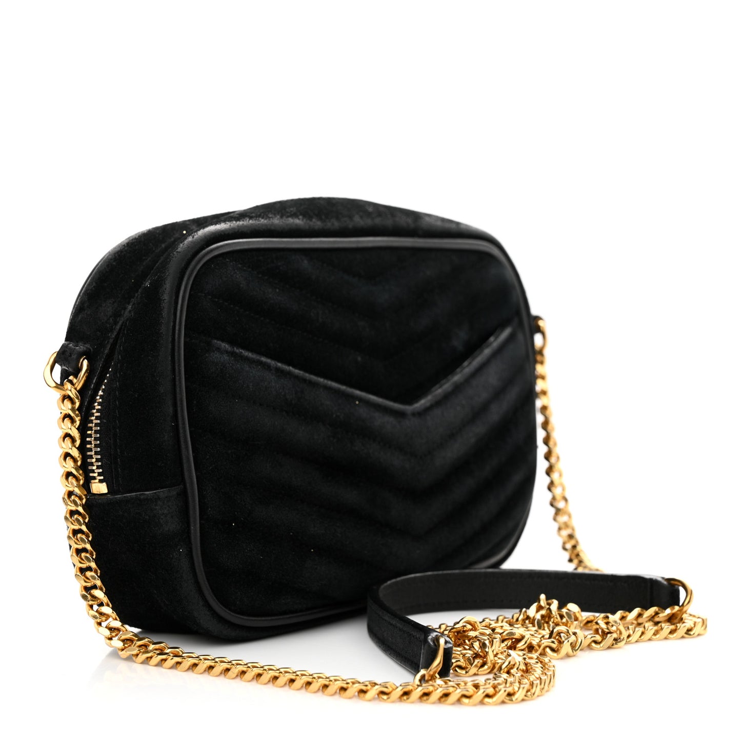 Suede Matelasse Monogram Mini Lou Camera Bag Black