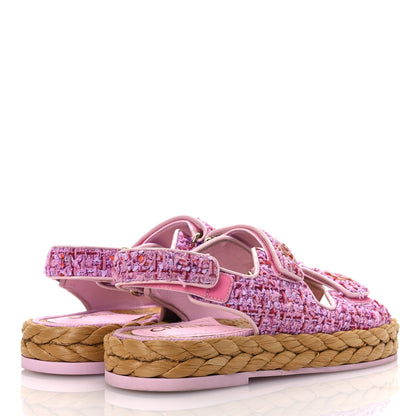 Chanel Tweed Patent Calfskin Velcro Dad Sandals 36 Light Purple Pink Red 5 of 7