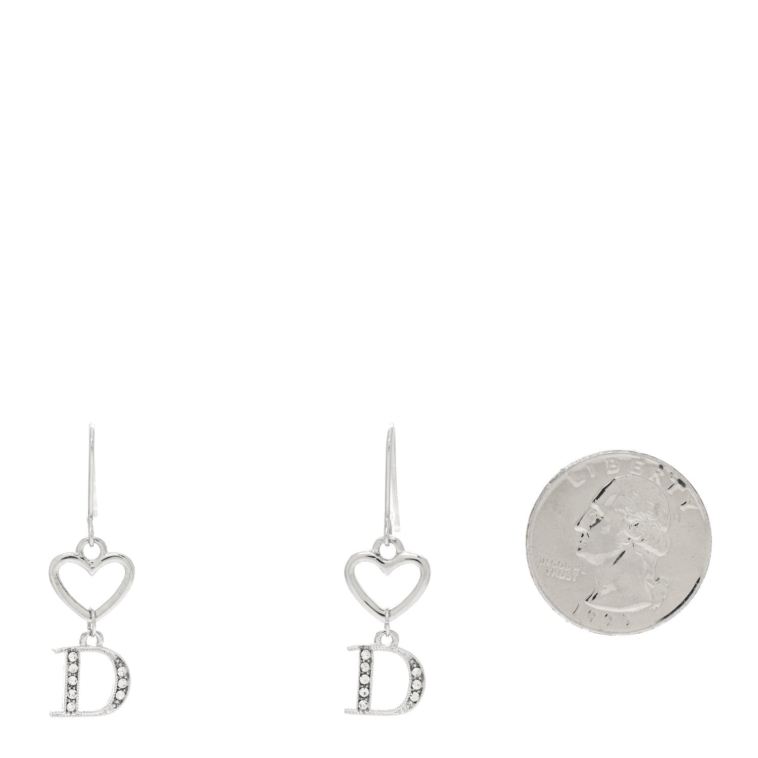 Christian Dior Crystal Heart Drop Earrings Silver 2 of 4