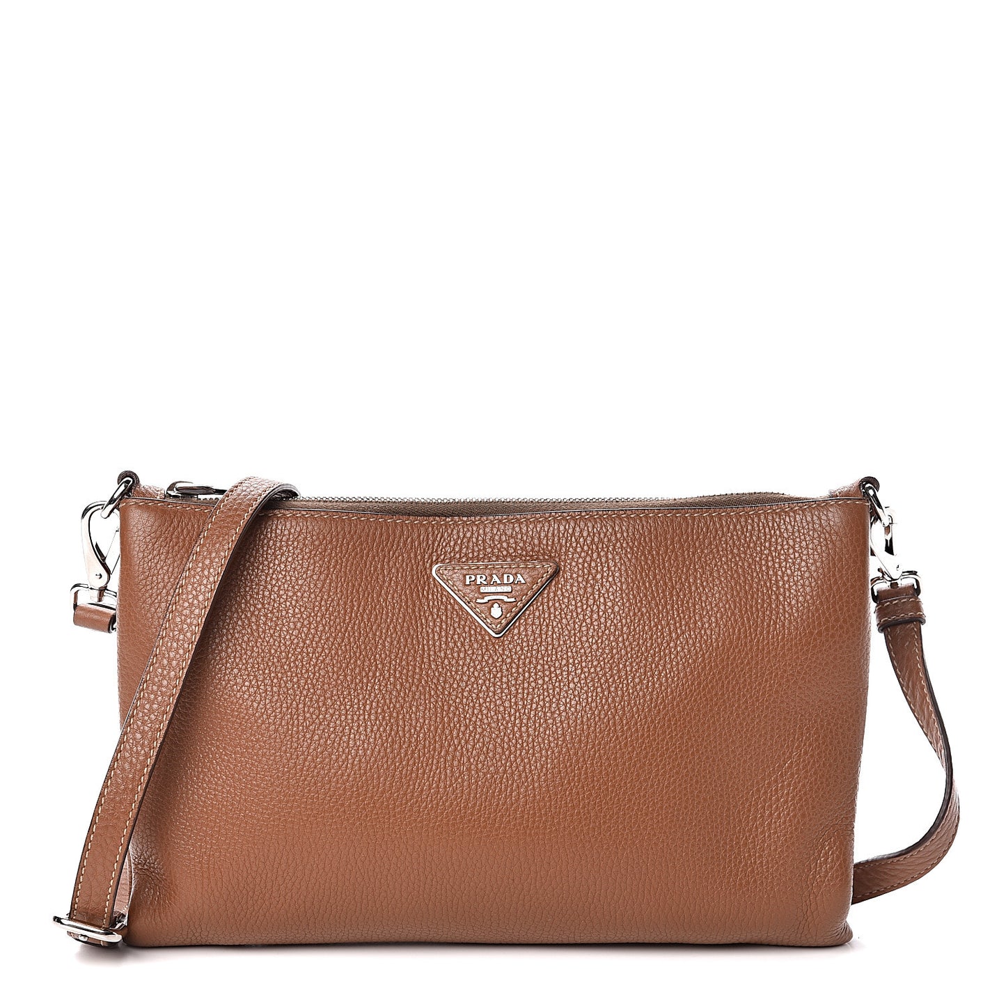 Vitello Daino Zippered Crossbody Bag Brandy