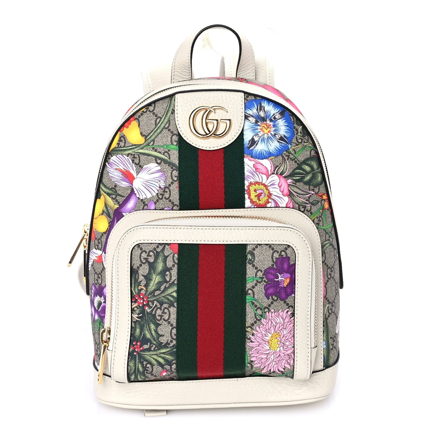 GG Supreme Monogram Flora Web Small Ophidia Day Backpack White