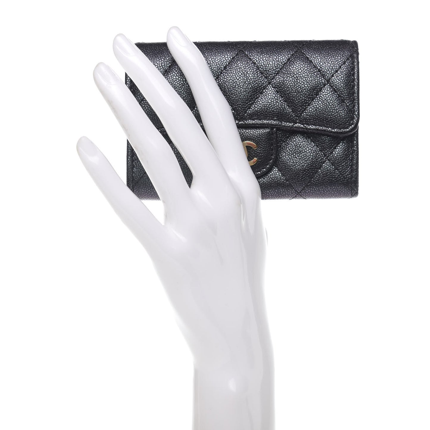 Iridescent Caviar Flap Quilted Card Holder Black