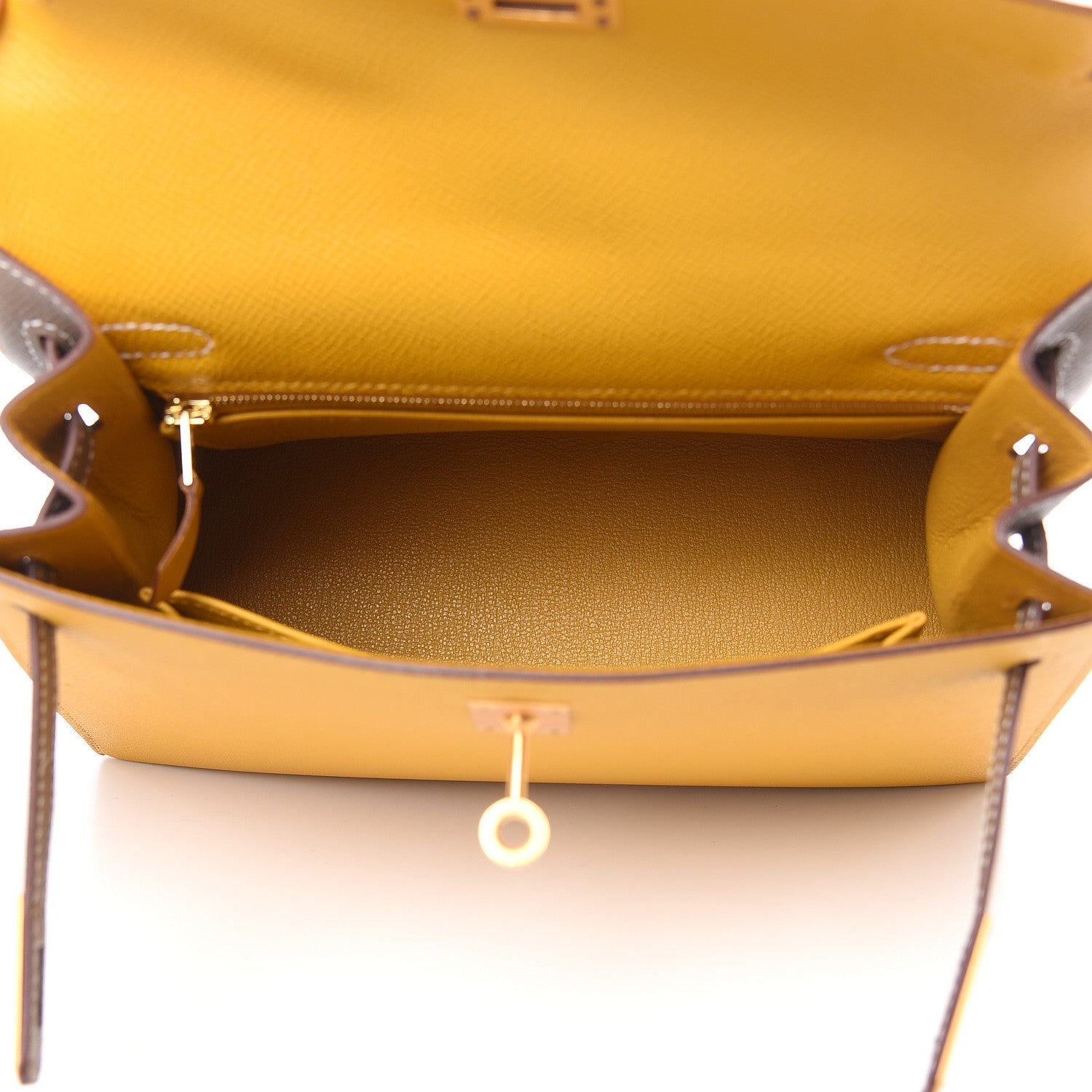 Hermes Epsom Horseshoe Kelly Sellier 25 Jaune Ambre Etoupe 7 of 34