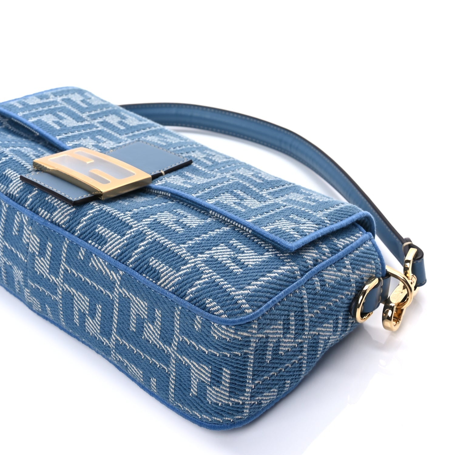 Fendi Denim Jacquard FF Effect Vitello Grace Reversible Baguette  Ceruleo 8 of 8