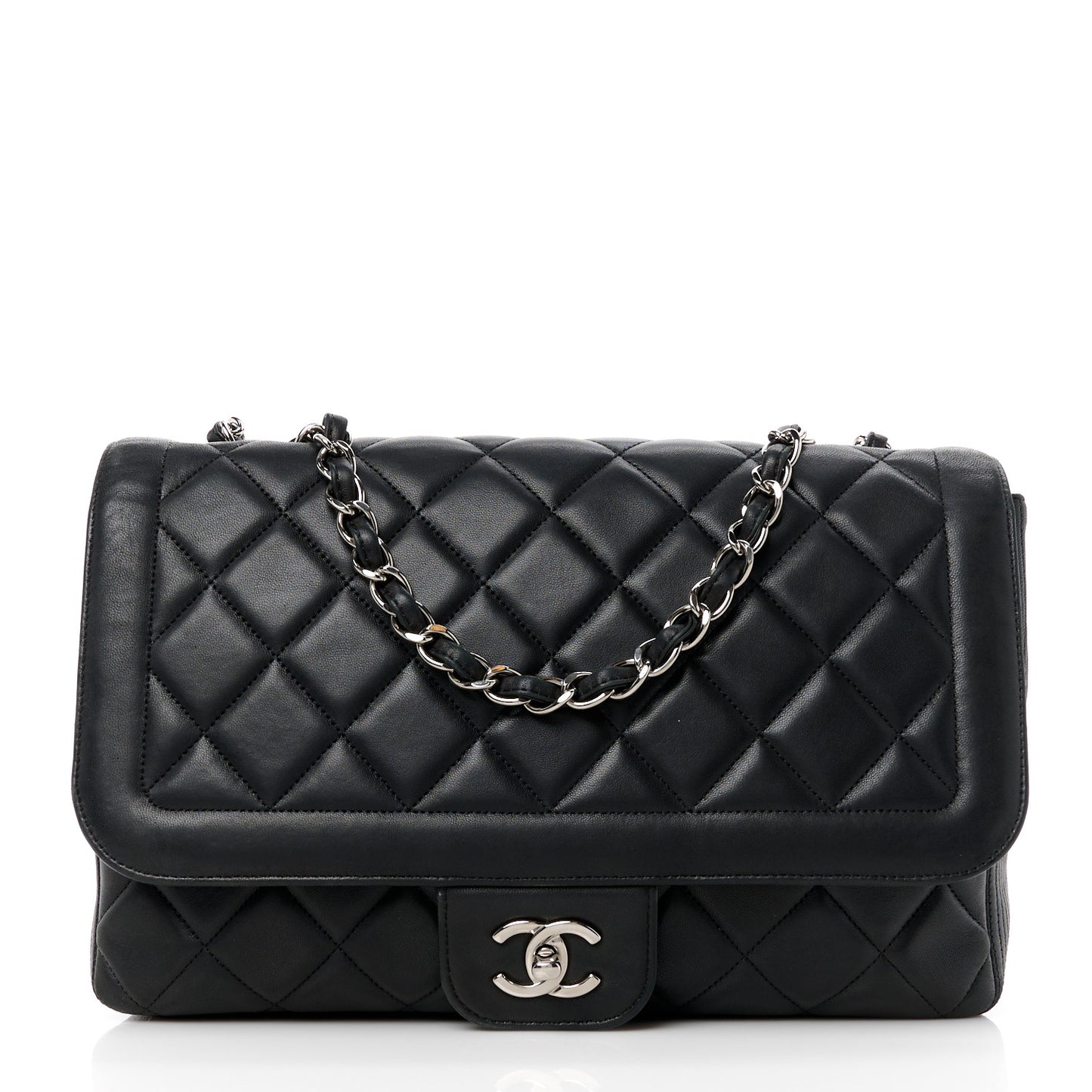 Lambskin Quilted Large Coco Rider Flap Black