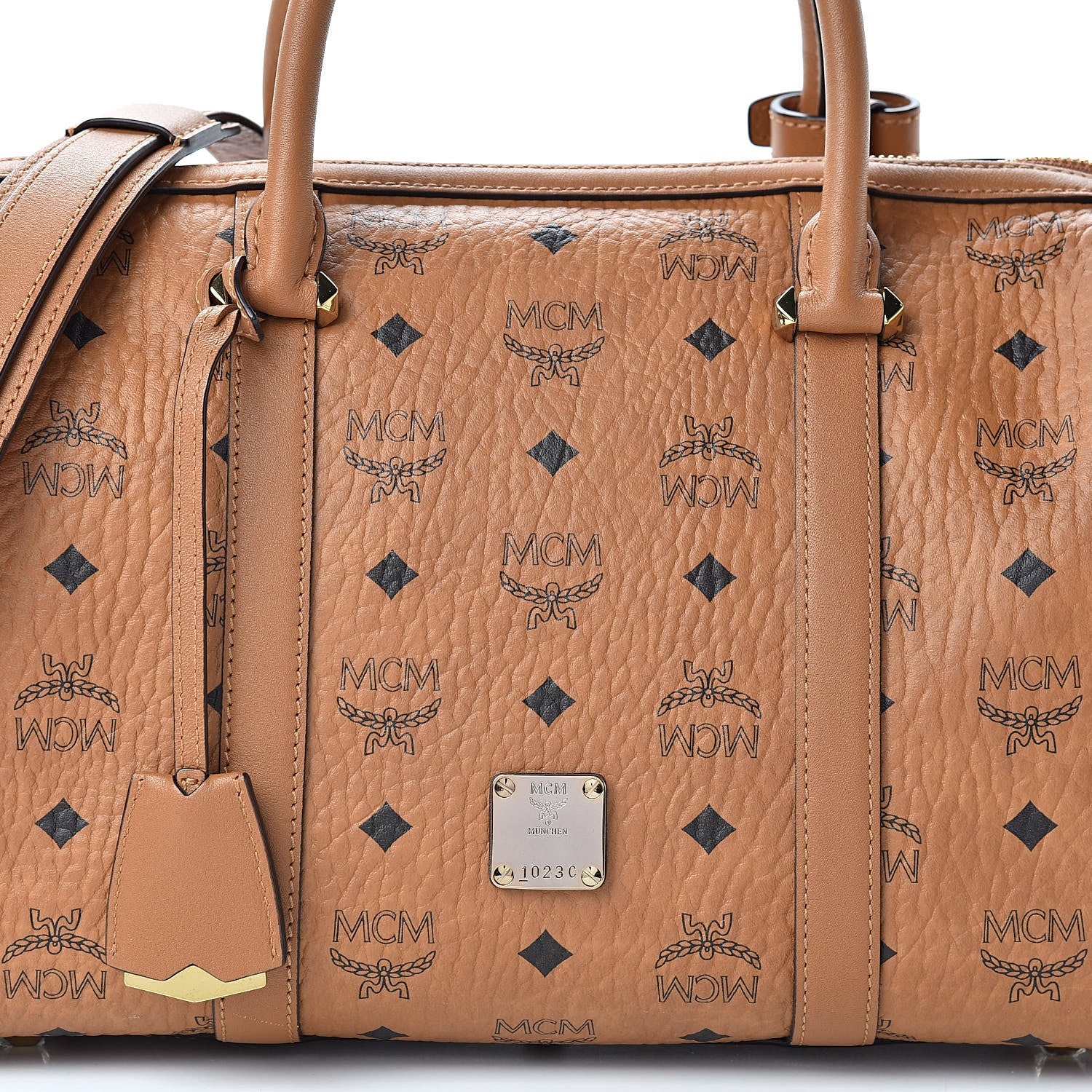 MCM Visetos Medium Boston Bag Cognac 8 of 10