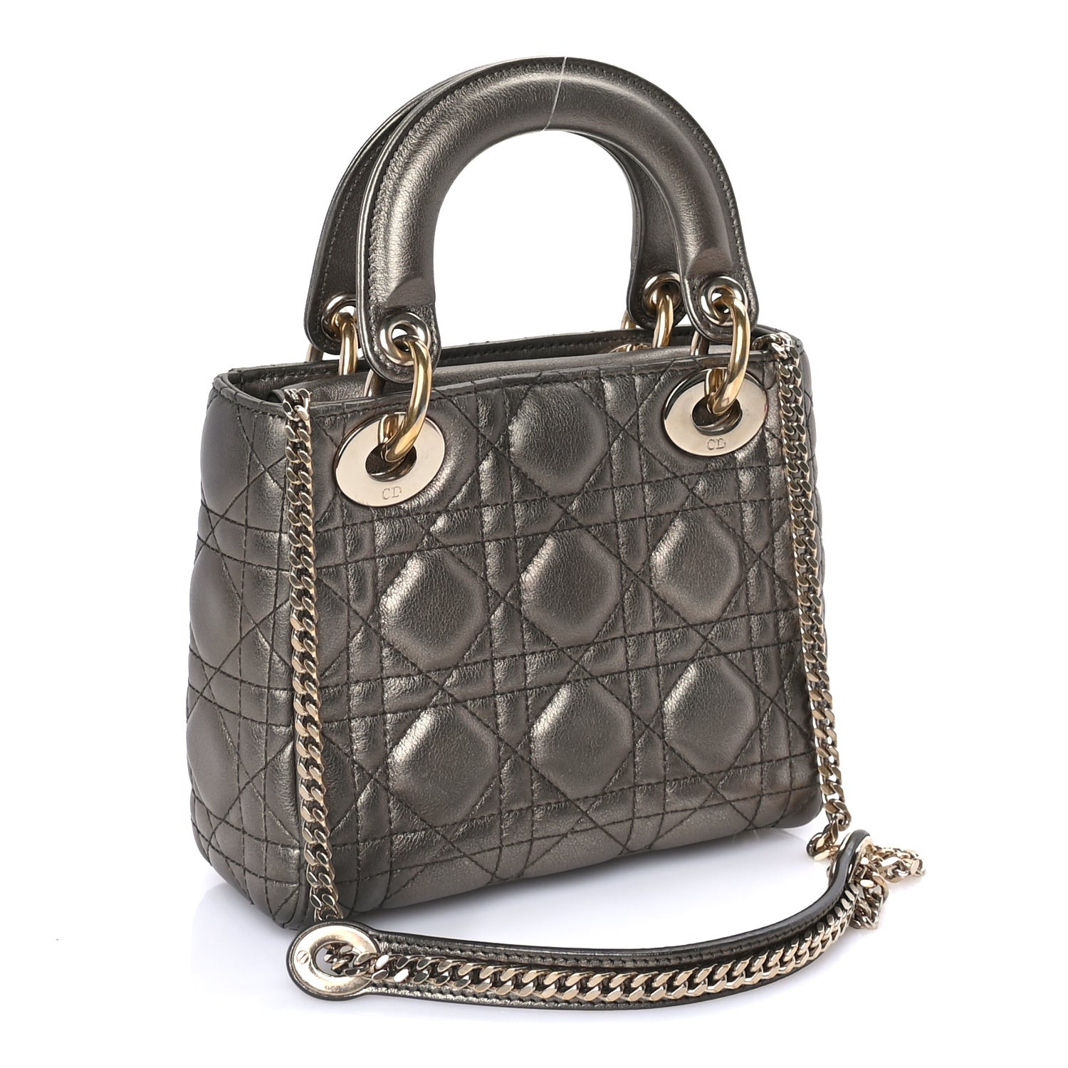 Christian Dior Metallic Lambskin Cannage Mini Lady Dior Dark Grey 2 of 7
