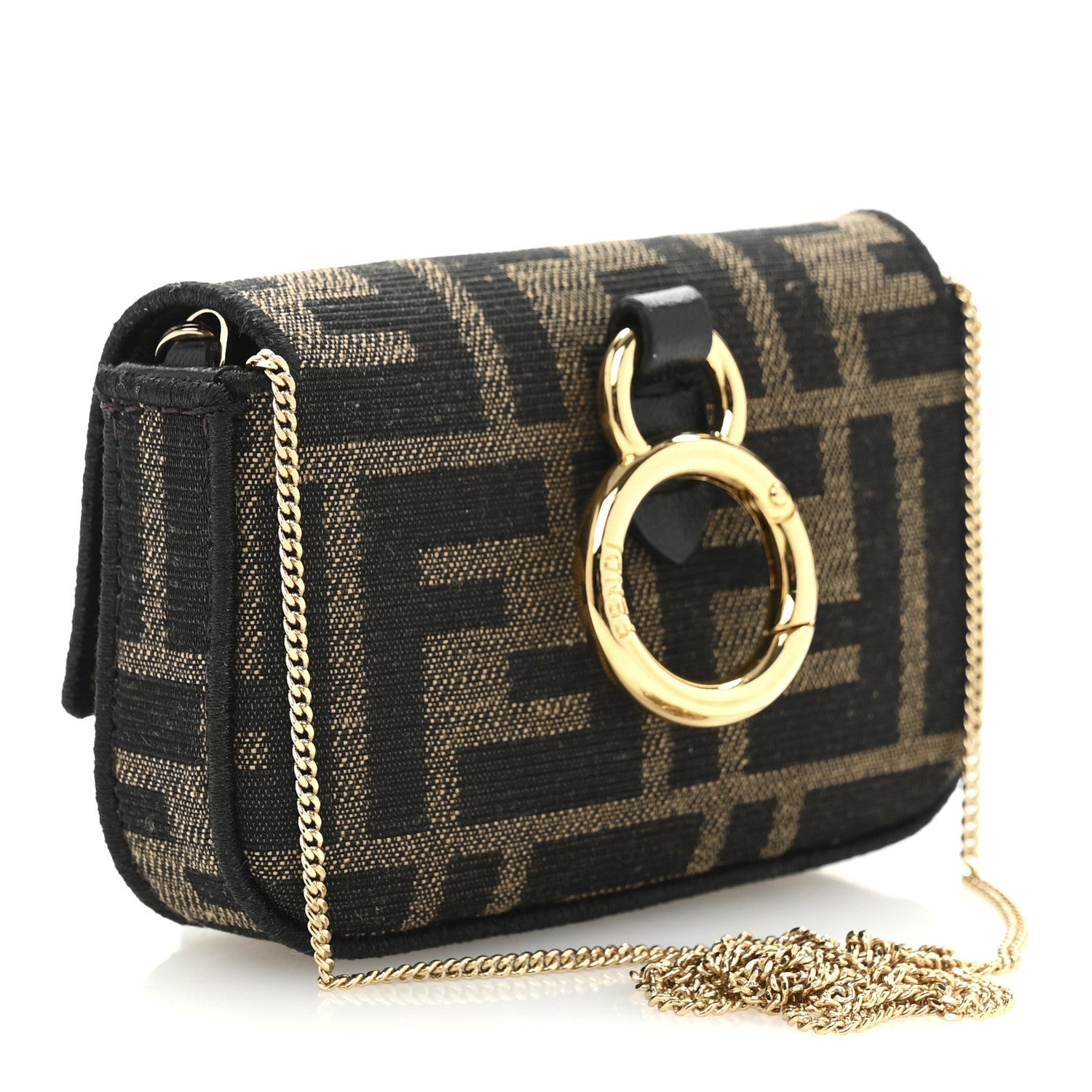 Fendi Fabric Jacquard FF 1974 Nano Baguette Charm Tobacco Moro Black 3 of 7