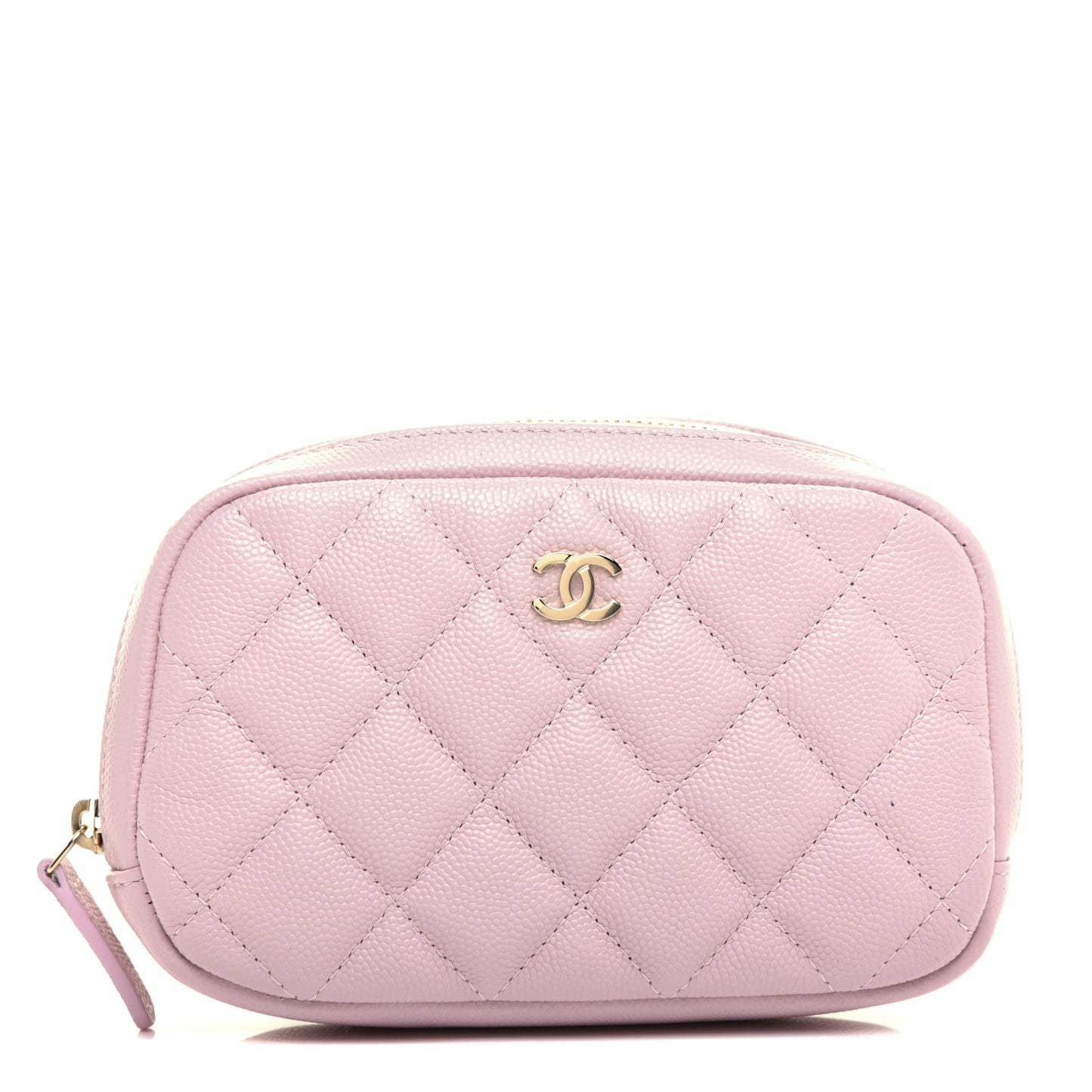 Caviar Quilted Small Curvy Pouch Cosmetic Case Light Pink