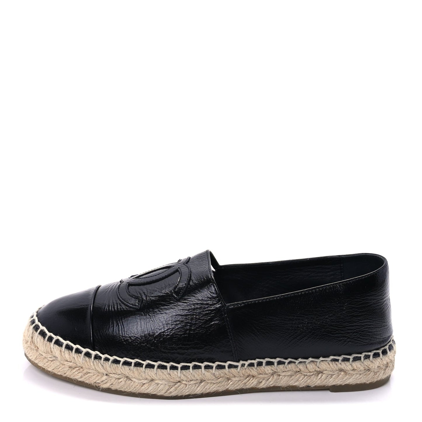 Laminated Goatskin CC Espadrilles 38  Black
