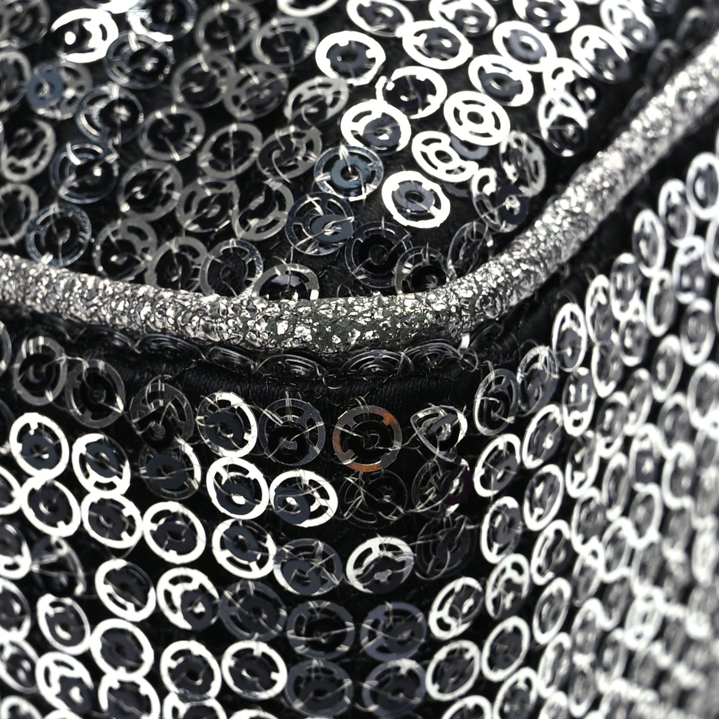 Sequin Medium Single Flap Dark Silver