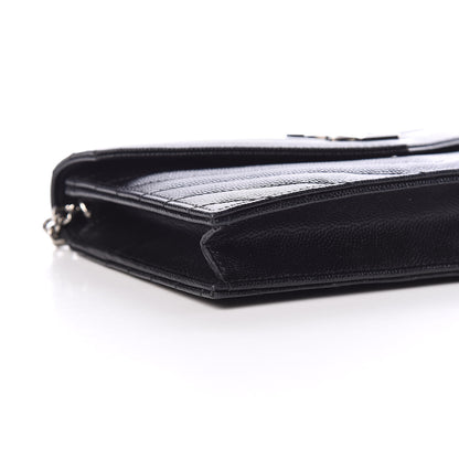 Saint Laurent Grain De Poudre Matelasse Chevron Monogram Envelope Chain Wallet Black 8 of 9